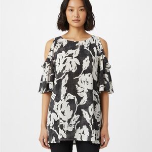 NWT XL Black and White Cold Shoulder Top